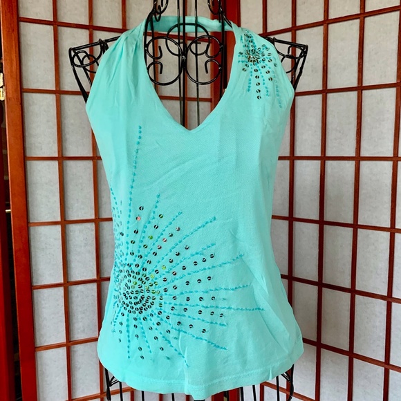 New York & Company Tops - New York & Co. Sequined Halter V-neck NWOT